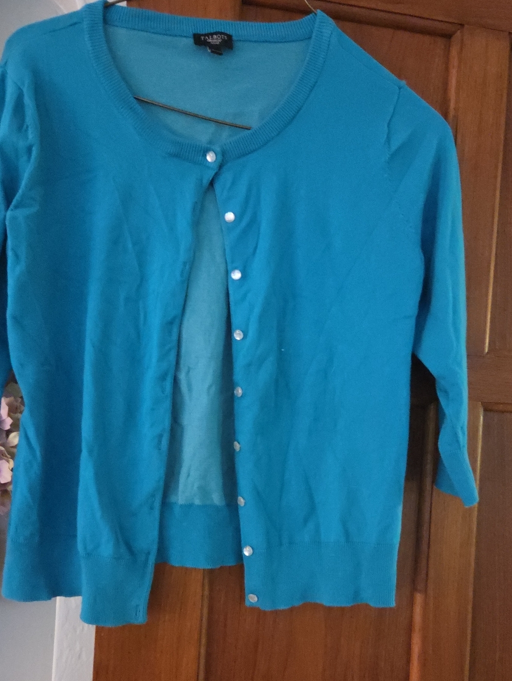 Talbots Teal Blue Lightweight Button-Front Cardigan